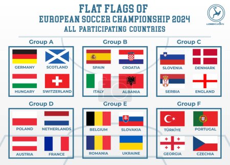 Illustration for Euro 2024 flat flags of 24 participating countries - Royalty Free Image