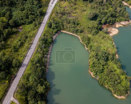 Photo for Green lake and rainforest tropical trees in Kuala Kubu Bharu, Malaysia. - Royalty Free Image