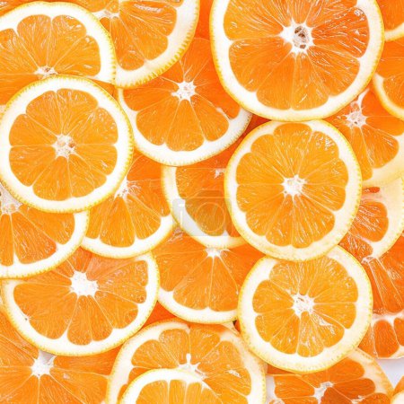 Photo for Close-up of sliced orange fruit.orange sunkist slices, Creative summer wallpaper for your multimedia content creation - Royalty Free Image