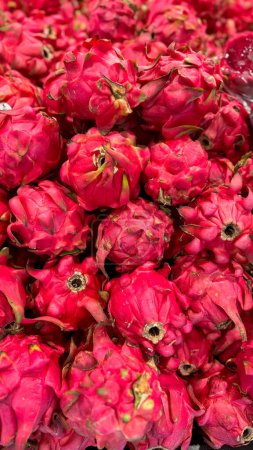 Fresh produce of dragon fruits or Hylocereus undatus 0r buah naga in Indonesian at the local market, healthy fresh fruit for salad or juice or any cooking options good for cooking recipes
