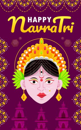 Illustration for Happy Navratri, beautiful face of Goddess Durga - Royalty Free Image