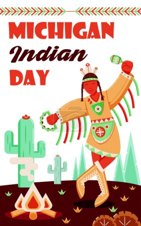 Téléchargez les illustrations : Michigan Indian Day, danse tribale indienne. Convient pour les événements - en licence libre de droit