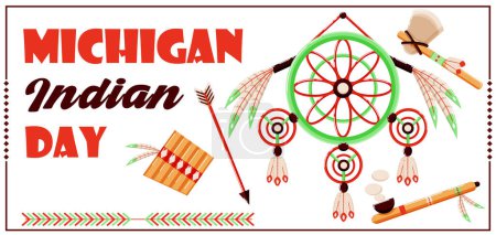 Illustration for Michigan Indian Day, indian tribal equipment. Suitable for events - Royalty Free Image