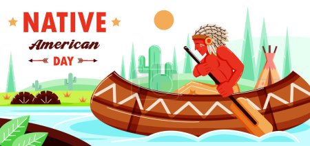 Téléchargez les illustrations : Journée des Amérindiens, en bas de la rivière. Convient pour les événements - en licence libre de droit