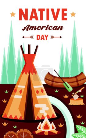 Ilustración de Día de los Nativos Americanos, donde viven los indios. Apto para eventos - Imagen libre de derechos
