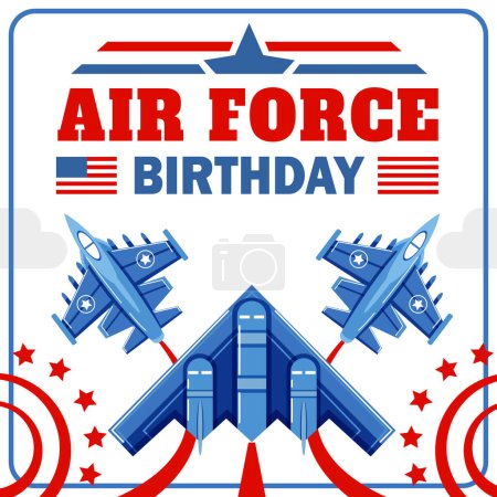 Ilustración de Cumpleaños de la Fuerza Aérea, atracciones de aviones de combate. Perfecto para eventos - Imagen libre de derechos