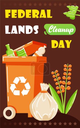 Téléchargez les illustrations : Journée de nettoyage des terres fédérales, jeter les ordures à la poubelle - en licence libre de droit