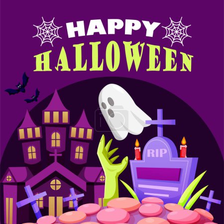 Ilustración de Feliz Halloween, fantasma en un lugar embrujado - Imagen libre de derechos