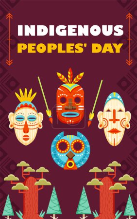 Illustration for Indigenous Peoples Day, Masks of Indigenous People - Royalty Free Image