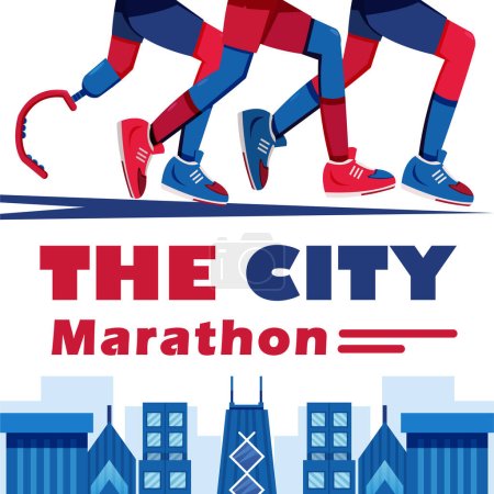 Téléchargez les illustrations : Marathon de la ville, illustration des pieds du participant au marathon - en licence libre de droit