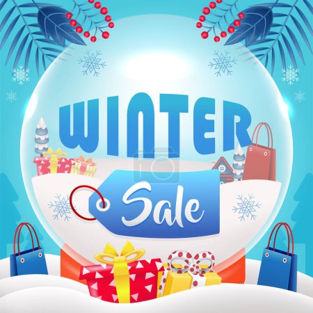 Illustration for Winter Sale, 3d Snowball glass - Royalty Free Image
