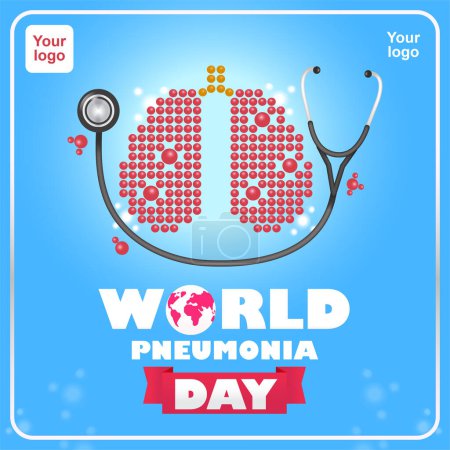 Téléchargez les illustrations : Journée mondiale de la pneumonie, illustration 3D d'un stéthoscope et d'un point en forme de poumon et. Convient pour les événements - en licence libre de droit