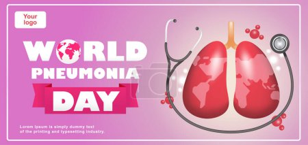 Téléchargez les illustrations : Journée mondiale de la pneumonie, illustration 3D du stéthoscope et des poumons avec motif terre. Convient pour les événements - en licence libre de droit