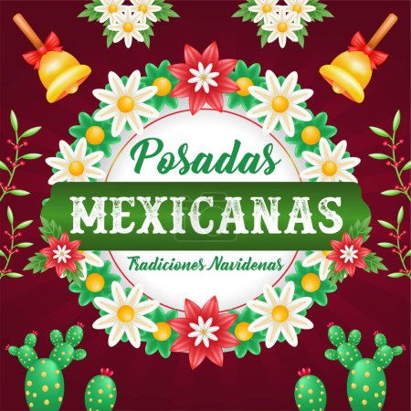 Téléchargez les illustrations : Posadas Mexicanas, illustration 3D de couronne avec décoration végétale. Convient pour les événements - en licence libre de droit