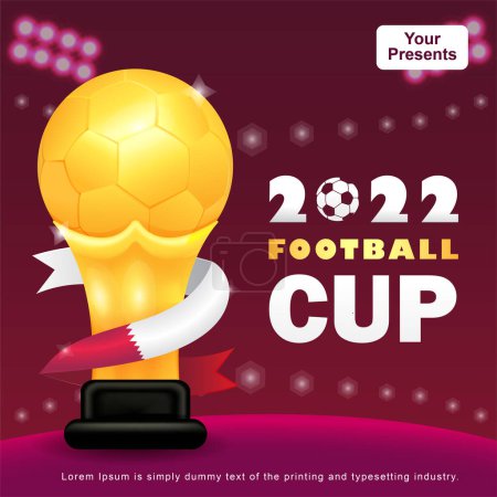 Illustration for 2022 Football Cup, 3d illustration golden ball trophy with ribbon - Royalty Free Image