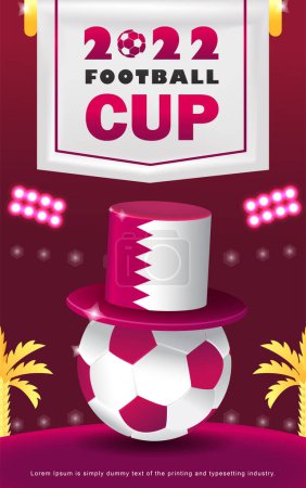 Illustration for 2022 Football Cup, 3d illustration of a ball with a hat - Royalty Free Image