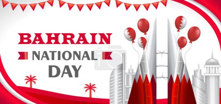 Ilustración de Día Nacional de Bahréin, 3d ilustración del edificio del centro de comercio mundial con adorno de globo - Imagen libre de derechos