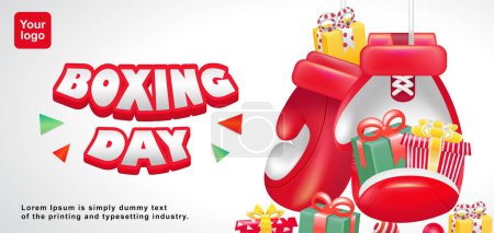 Illustration for Boxing Day, 3d illustration of a pair of boxing gloves holding a gift. Suitable for events - Royalty Free Image