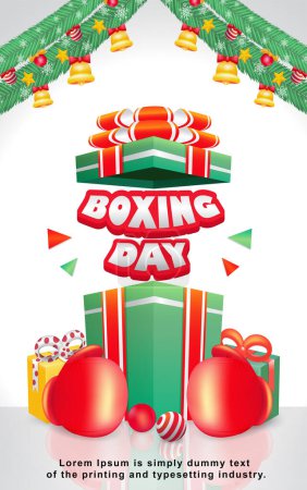 Téléchargez les illustrations : Jour de boxe, cadeau et gant de boxe illustration 3D. Convient pour les événements - en licence libre de droit