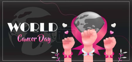 Illustration for World Cancer Day, 3d illustration of fist giving spirit against earth background - Royalty Free Image