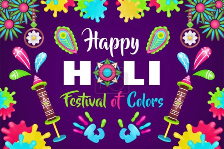 Illustration for Happy Holi Festival of Colors, hand and paint colorful 3d illustration - Royalty Free Image