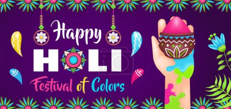 Ilustración de Feliz Holi Festival de Colores, mano y pintura colorido 3d ilustración - Imagen libre de derechos
