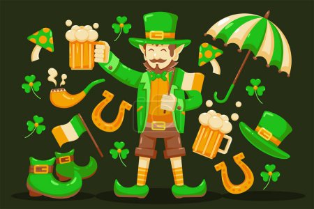 Téléchargez les illustrations : Saint Patrick. Illustration vectorielle d'un homme tenant un verre de bière - en licence libre de droit