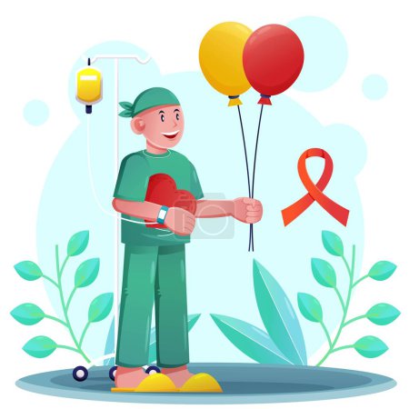 Illustration for Child with cancer holding balloon - Royalty Free Image