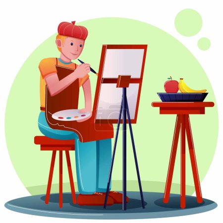Téléchargez les illustrations : Artiste masculin peinture vecteur de fruits illustrateur - en licence libre de droit