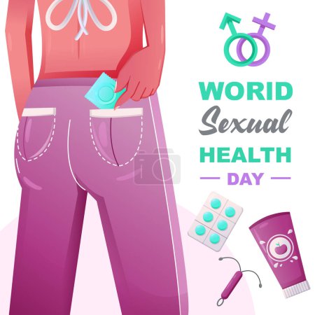 Ilustración de Día Mundial de la Salud Sexual, prepara condones mientras estás de vacaciones - Imagen libre de derechos