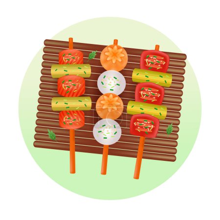 Illustration for Japanese street food, traditional barbecue 3d illustration - Royalty Free Image