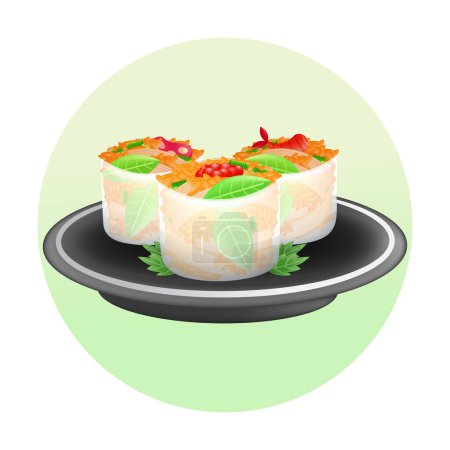 Illustration for Vietnamese food, 3d illustration of fresh spring roll pieces - Royalty Free Image