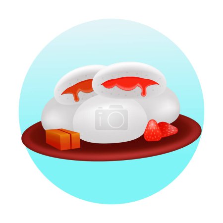 Téléchargez les illustrations : Nourriture chinoise, illustration 3D de pain sucré cuit à la vapeur avec du chocolat et du remplissage de fraises - en licence libre de droit