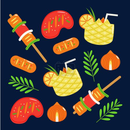 Illustration for Mexican food, barbecue and pineapple juice pattern - Royalty Free Image