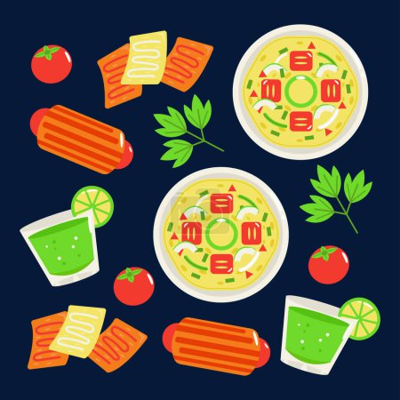 Illustration for Mexican food. Tacos, tequila and snacks pattern - Royalty Free Image