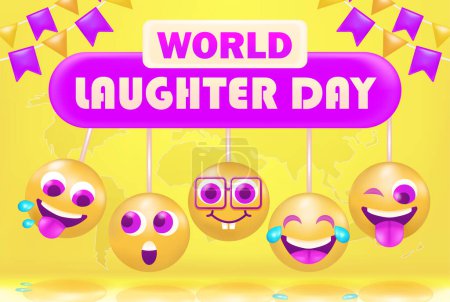 Illustration for World laughter day. 3d vector Newton ball with happy emoticons - Royalty Free Image