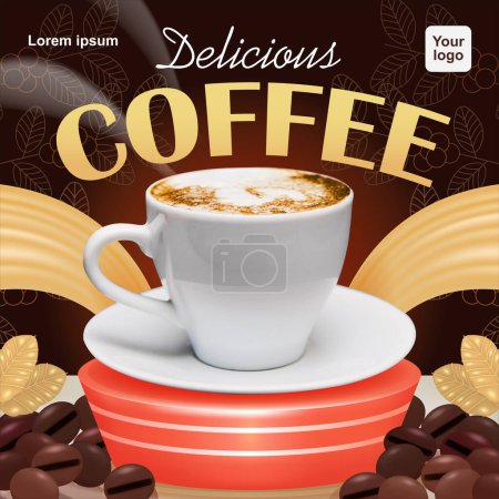 Illustration for Deslicous Coffee, 3d vector podium background with coffee bean ornament. Can be used for product background - Royalty Free Image