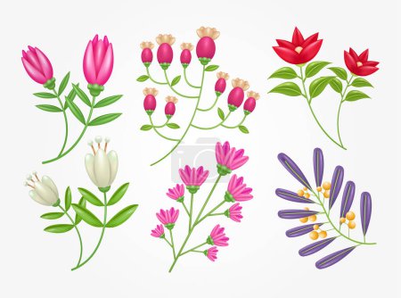 Ilustración de 3d flor ilustración conjunto. Elementos florales son adecuados para invitaciones de boda, cumpleaños, postales y felicitaciones - Imagen libre de derechos