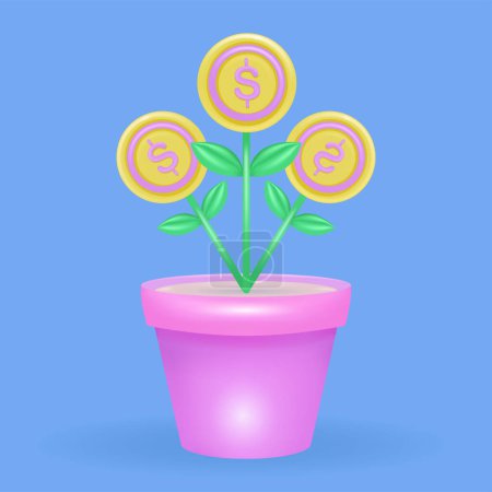 Illustration for The money tree grows. 3d vector, suitable for presentations and business - Royalty Free Image