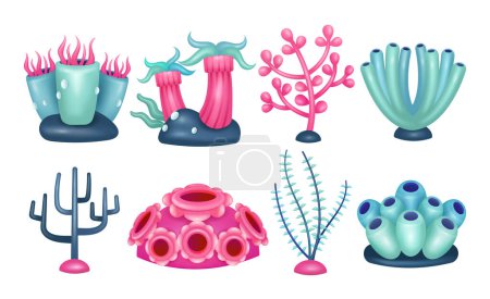 Foto de Arrecifes de coral, flores marinas y algas marinas. Ilustración de elementos vectoriales 3d, adecuado para activos de diseño - Imagen libre de derechos