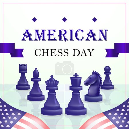 Téléchargez les illustrations : American Chess Day. Jour d'échecs illustration vectorielle 3d, adapté pour les événements et les compétitions - en licence libre de droit