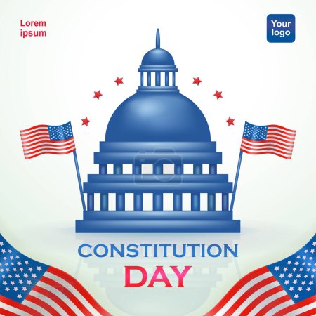 Ilustración de Día de la Constitución en los Estados Unidos se celebra el 17 de septiembre, con elementos vectoriales 3d del edificio del Congreso de los Estados Unidos, bandera y estrellas - Imagen libre de derechos