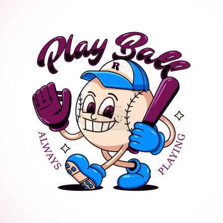 Illustration for Play Ball, a cartoon illustration of a baseball mascot. Perfect for logos, t-shirts, stickers and posters - Royalty Free Image
