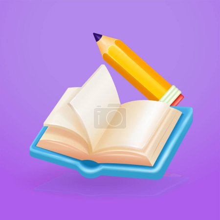 Foto de Libro abierto con lápiz, vector 3d. Adecuado para elementos educativos y conceptos de aula en línea - Imagen libre de derechos