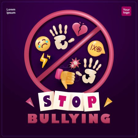 Illustration for Stop Bullying. Poster elements to prevent hate and cyber bullying. online bullying. sexual or degrading comments. 3d vectors, perfect for stopping bullying - Royalty Free Image
