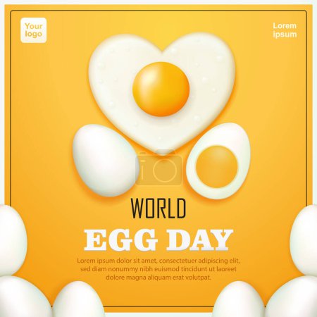 Ilustración de Día Mundial del Huevo. Huevos en forma de corazón, huevos duros y huevos enteros. 3d vector, adecuado para elementos de diseño, publicidad y eventos - Imagen libre de derechos