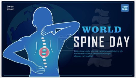 Ilustración de Día Mundial de la Espina dorsal. Carga mundial de dolor y discapacidad espinal, con la tierra y la columna vertebral en el fondo. 3d vector, adecuado para elementos de diseño, salud y eventos - Imagen libre de derechos