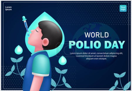 Ilustración de Día Mundial de la Polio. Niño recibiendo vacuna oral contra la poliomielitis. 3d vector, adecuado para los elementos de salud, educación y diseño - Imagen libre de derechos