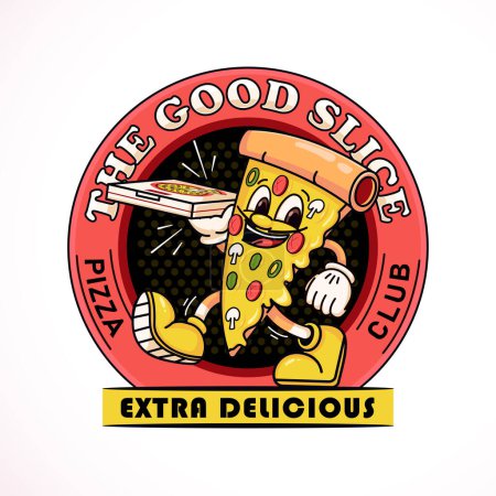 Téléchargez les illustrations : La pizza apporte à manger. Convient pour les logos, mascottes, t-shirts, autocollants et affiches - en licence libre de droit