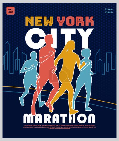 Illustration for New York City Marathon. Vintage design Vector illustration with running theme. Suitable for sports, social media, poster, print and banner - Royalty Free Image